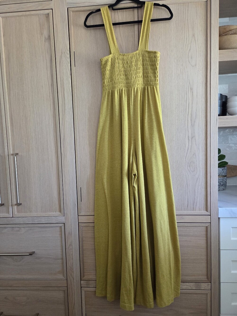 Free People Smocked Wide Leg Homecoming Jumpsuit Jumper Lime Romper - Picture 6 of 9